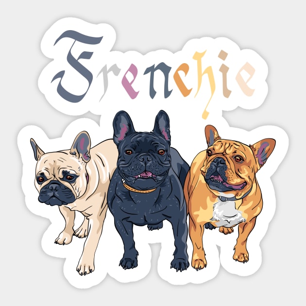 Three dogs French Bulldog breed Sticker by kavalenkava